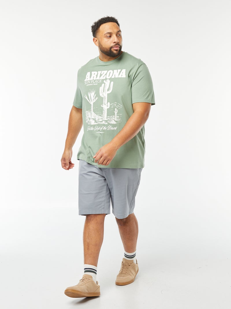 T-shirt de manga curta em jersey com estampado VERDE - Kiabi