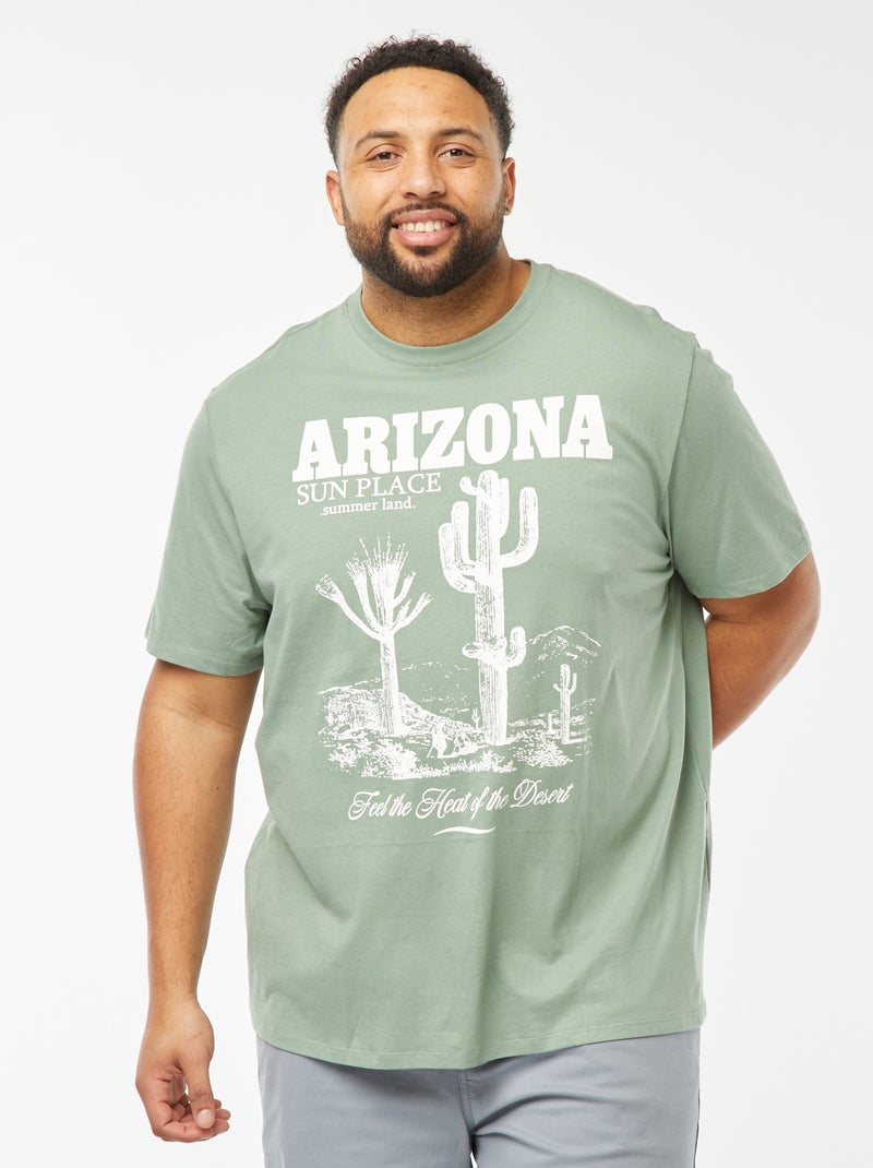 T-shirt de manga curta em jersey com estampado VERDE - Kiabi