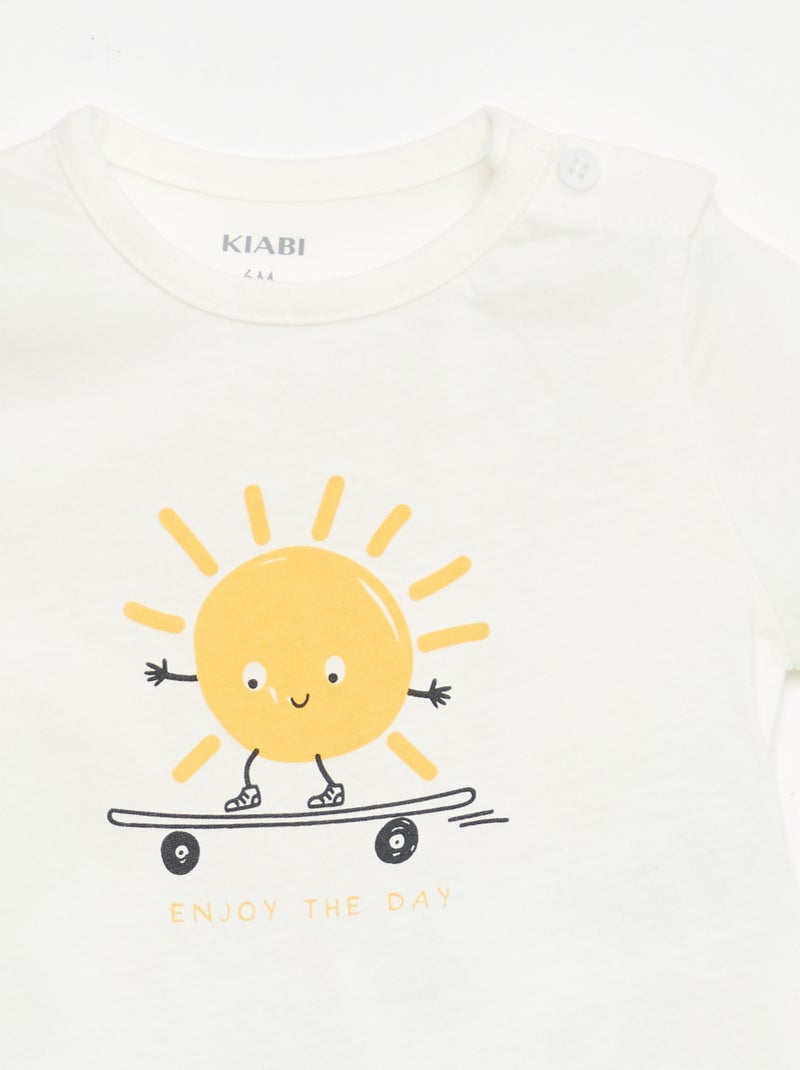 T-shirt de manga curta em jersey de algodão Branco - Kiabi