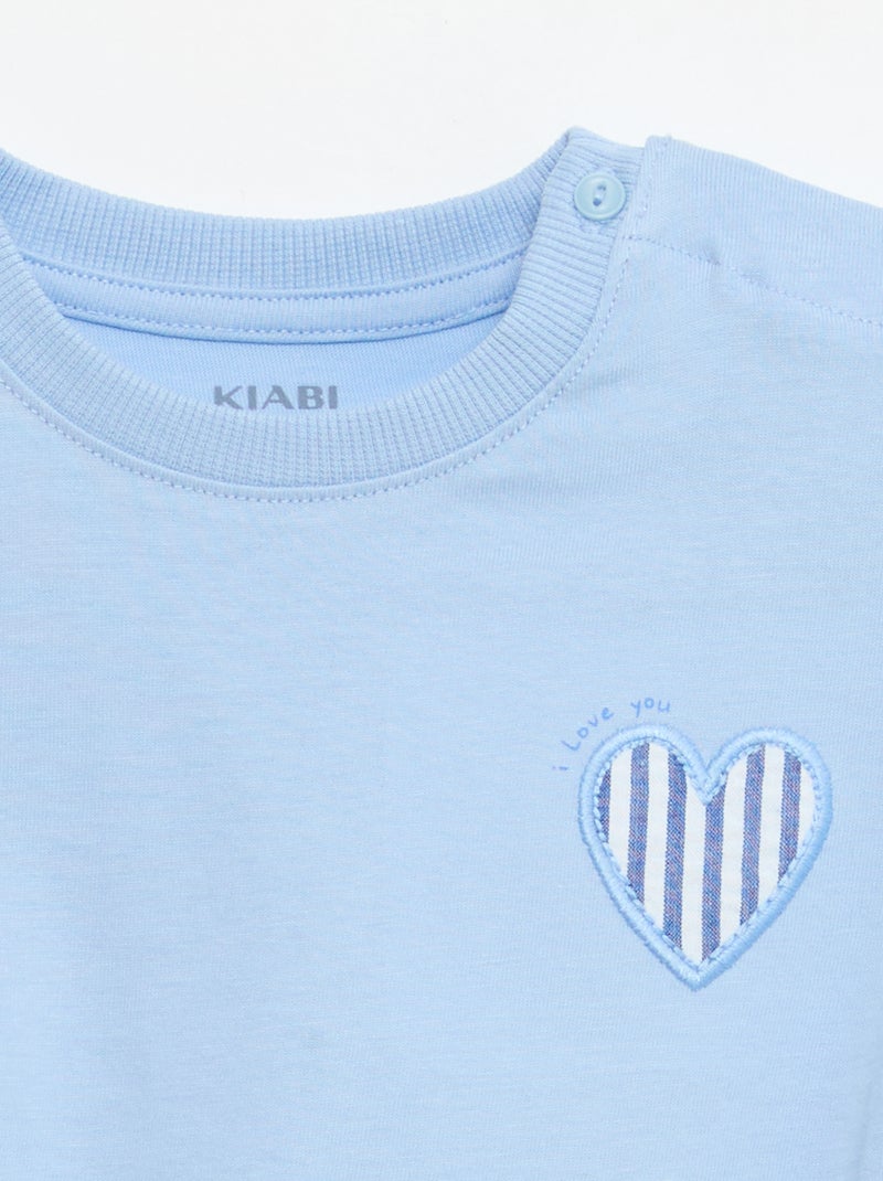 T-shirt de manga curta em jersey de algodão com patch no peito Azul - Kiabi
