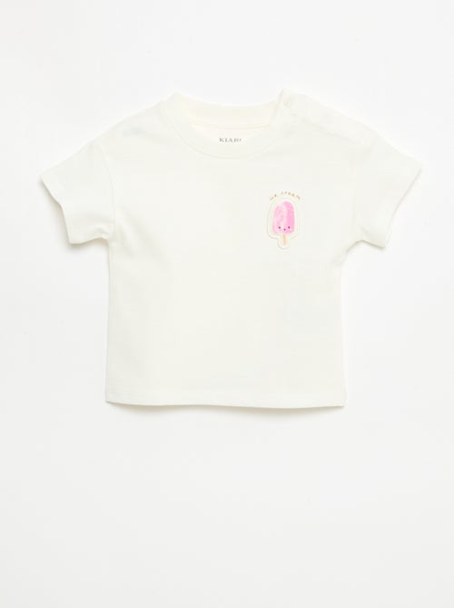 T-shirt de manga curta em jersey de algodão com patch no peito - Kiabi