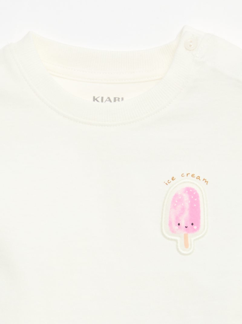 T-shirt de manga curta em jersey de algodão com patch no peito Branco - Kiabi