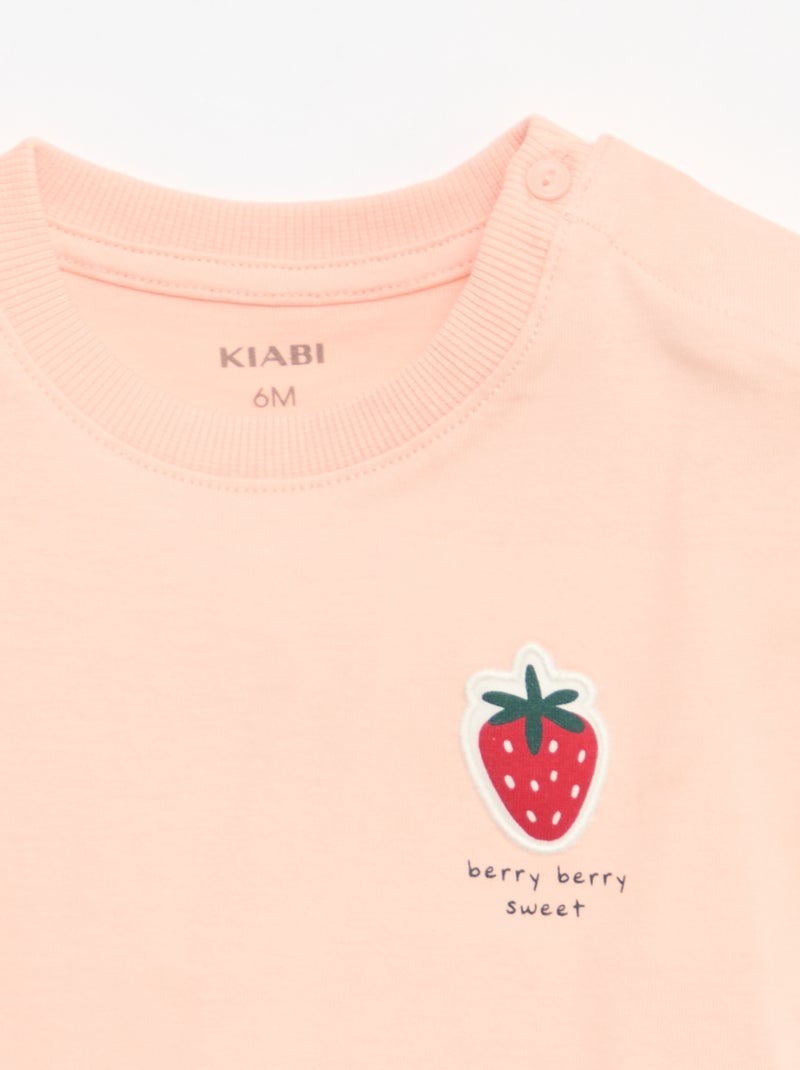 T-shirt de manga curta em jersey de algodão com patch no peito Rosa - Kiabi