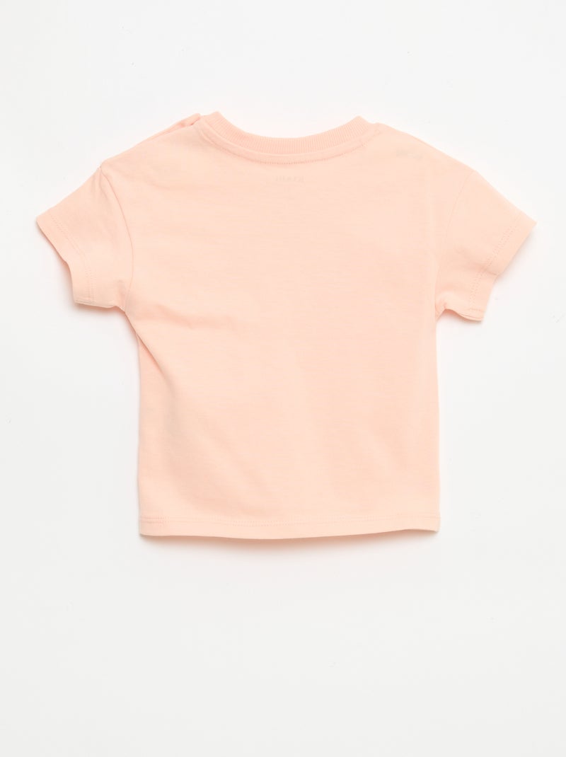 T-shirt de manga curta em jersey de algodão com patch no peito Rosa - Kiabi