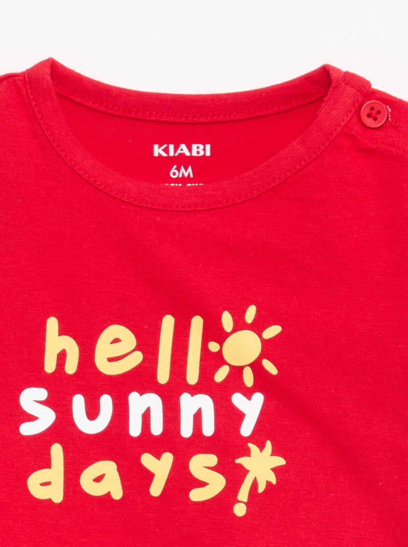 T-shirt de manga curta em jersey de algodão Vermelho - Kiabi