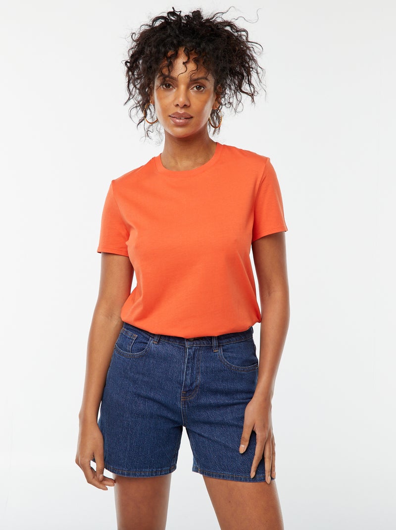 T-shirt de manga curta em jersey Laranja - Kiabi