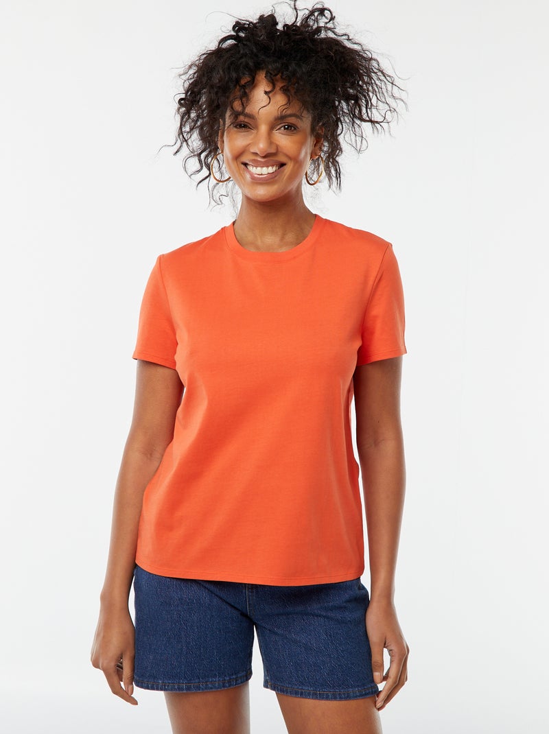 T-shirt de manga curta em jersey Laranja - Kiabi