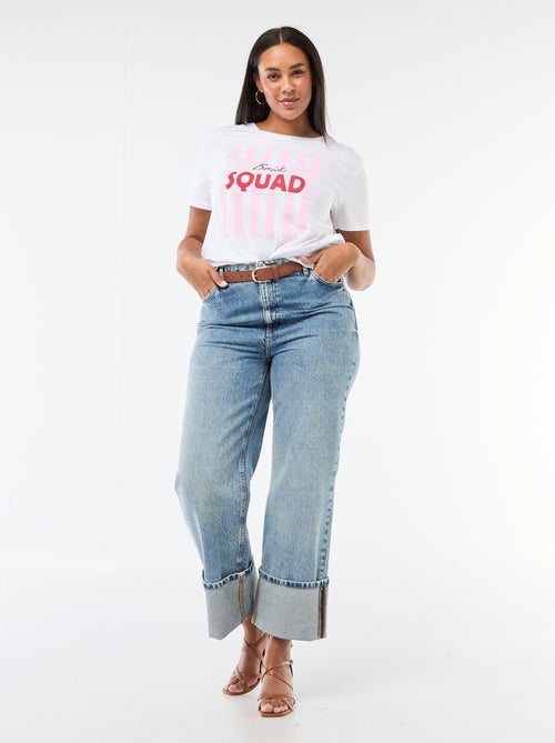 T-shirt de manga curta em jersey 'OUI' - Kiabi