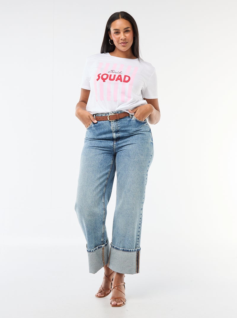 T-shirt de manga curta em jersey 'OUI' Azul - Kiabi