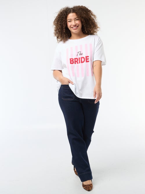 T-shirt de manga curta em jersey 'OUI' - Kiabi