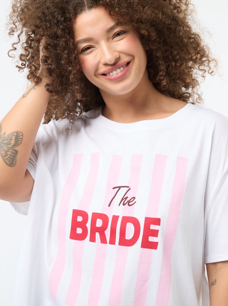T-shirt de manga curta em jersey 'OUI' Azul - Kiabi