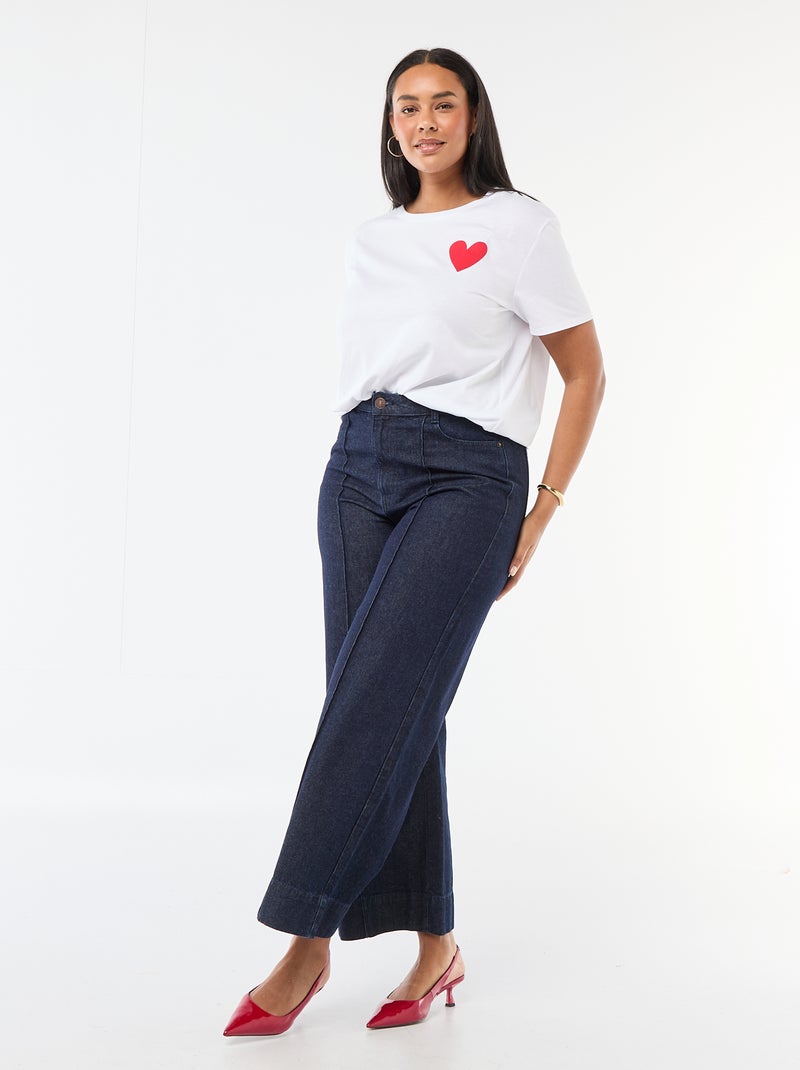 T-shirt de manga curta em jersey 'OUI' BRANCO - Kiabi