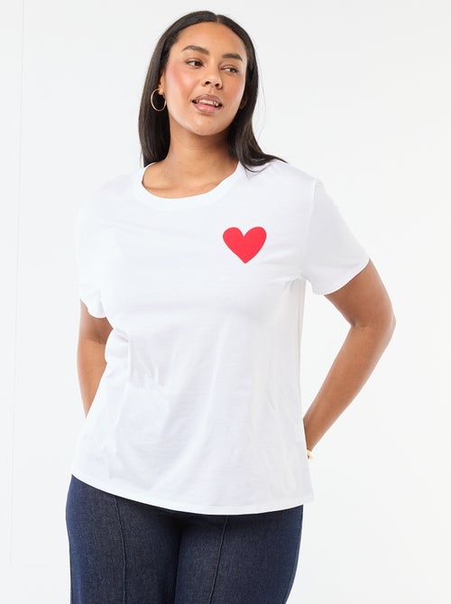 T-shirt de manga curta em jersey 'OUI' - Kiabi