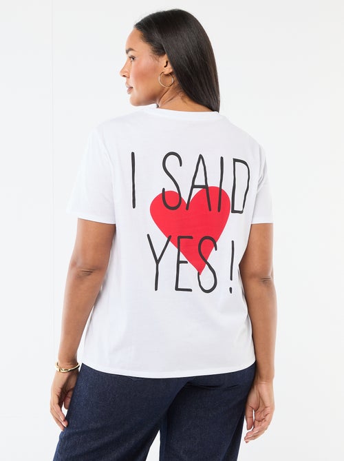 T-shirt de manga curta em jersey 'OUI' - Kiabi