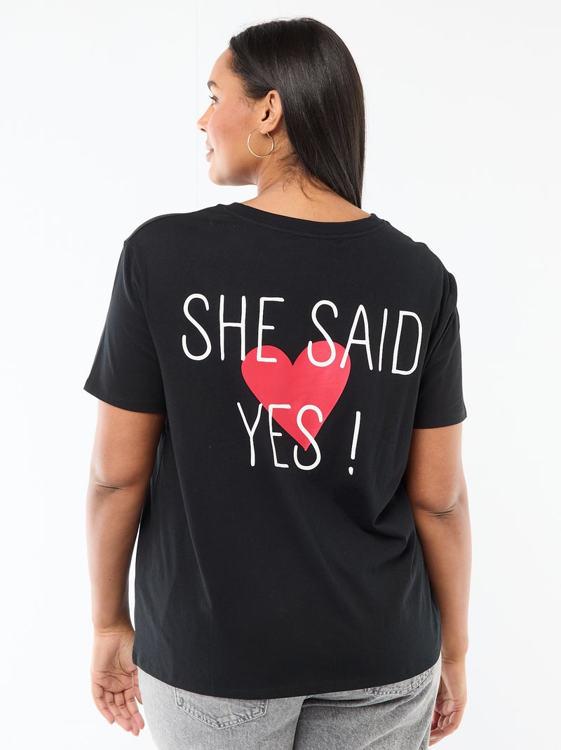 T-shirt de manga curta em jersey 'OUI' PRETO - Kiabi