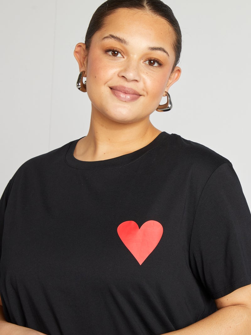 T-shirt de manga curta em jersey 'OUI' PRETO - Kiabi