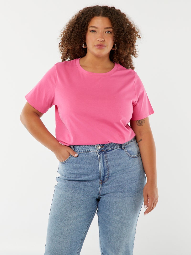 T-shirt de manga curta em jersey Rosa - Kiabi