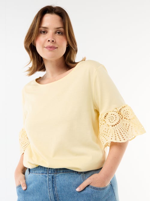 T-shirt de manga curta em macramé - Kiabi