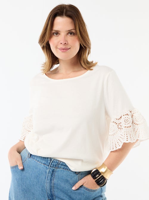 T-shirt de manga curta em macramé - Kiabi