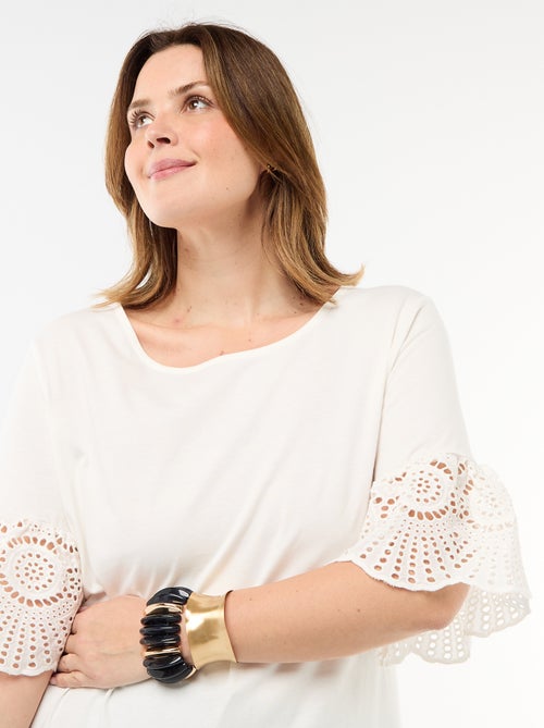 T-shirt de manga curta em macramé - Kiabi