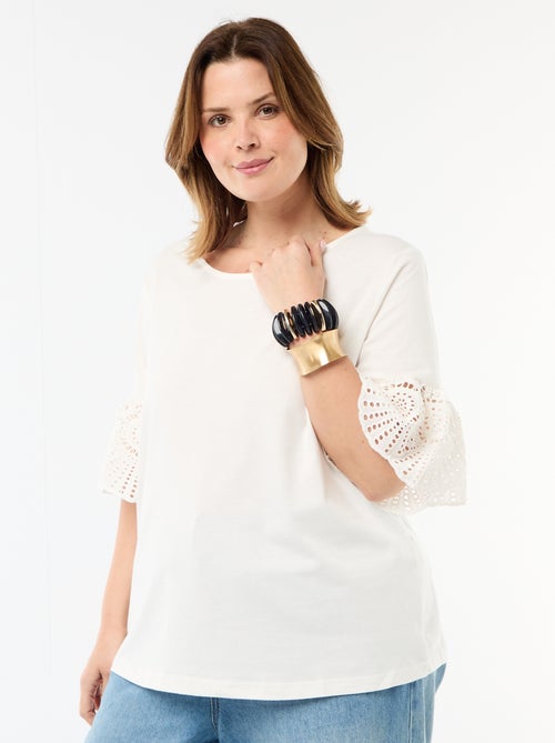 T-shirt de manga curta em macramé - Kiabi