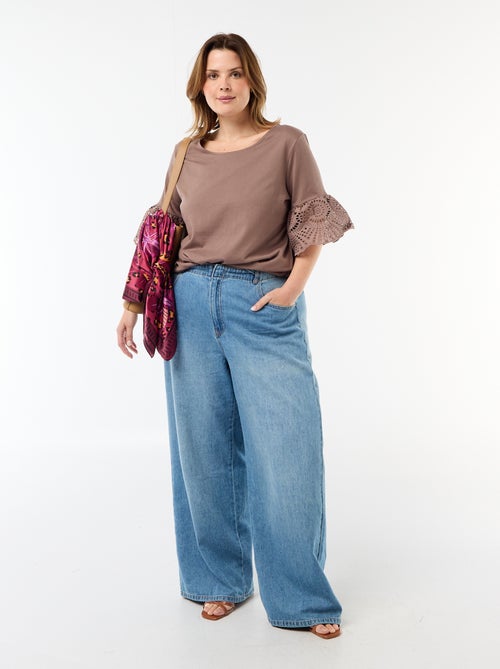 T-shirt de manga curta em macramé - Kiabi