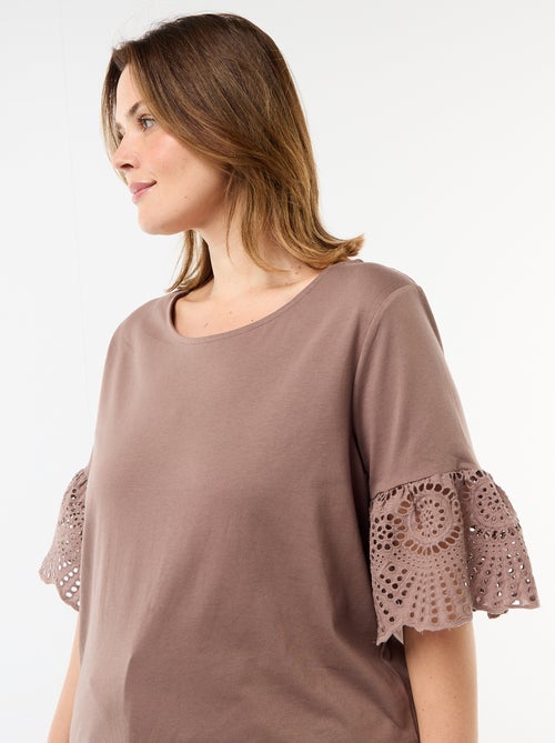 T-shirt de manga curta em macramé - Kiabi