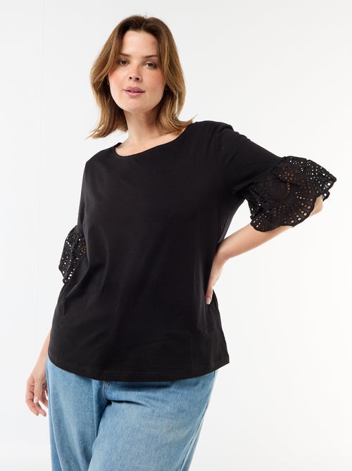 T-shirt de manga curta em macramé - Kiabi