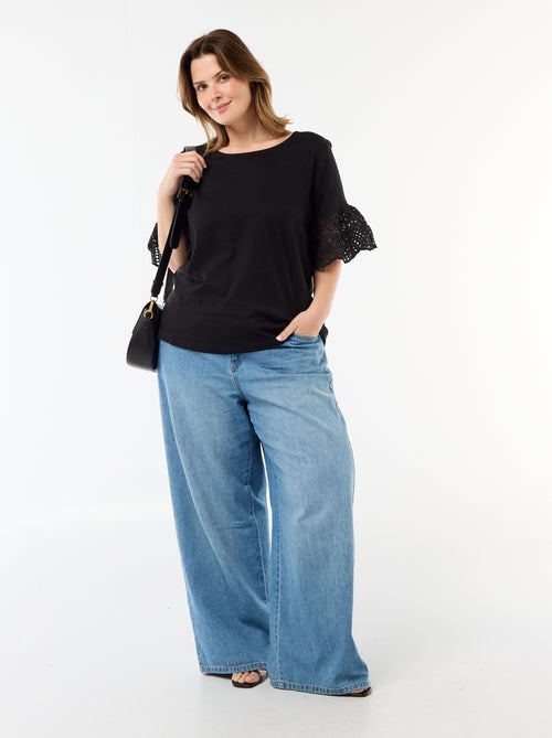 T-shirt de manga curta em macramé - Kiabi