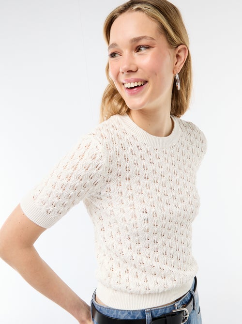 T-shirt de manga curta em malha de crochê vazada - Kiabi