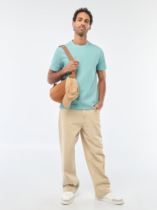 T-shirt de manga curta em malha waffle - Kiabi