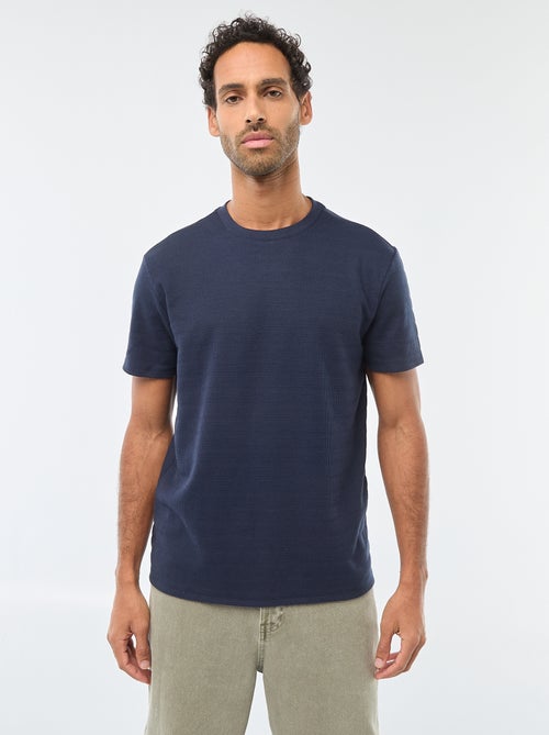 T-shirt de manga curta em malha waffle - Kiabi