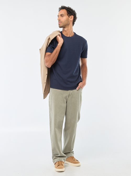 T-shirt de manga curta em malha waffle - Kiabi