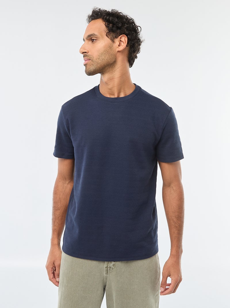 T-shirt de manga curta em malha waffle Azul - Kiabi