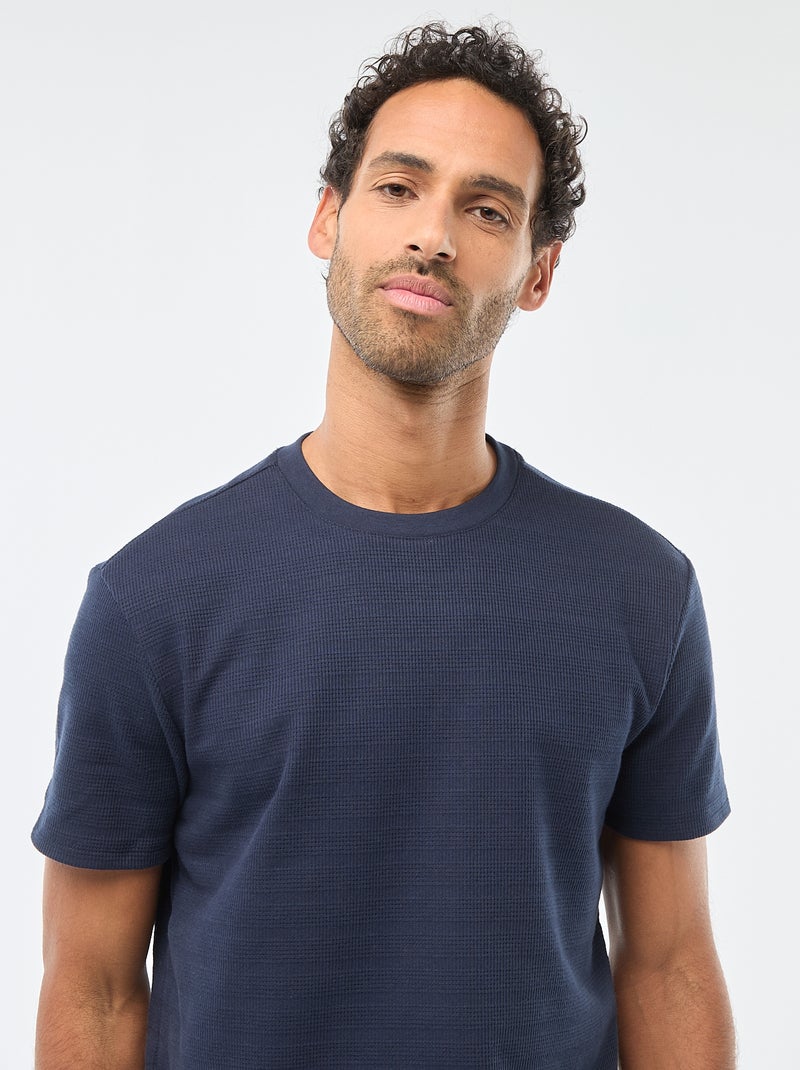 T-shirt de manga curta em malha waffle Azul - Kiabi