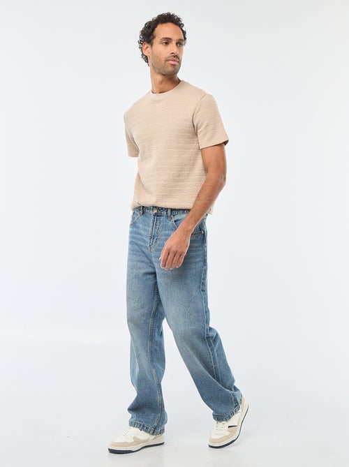 T-shirt de manga curta em malha waffle - Kiabi