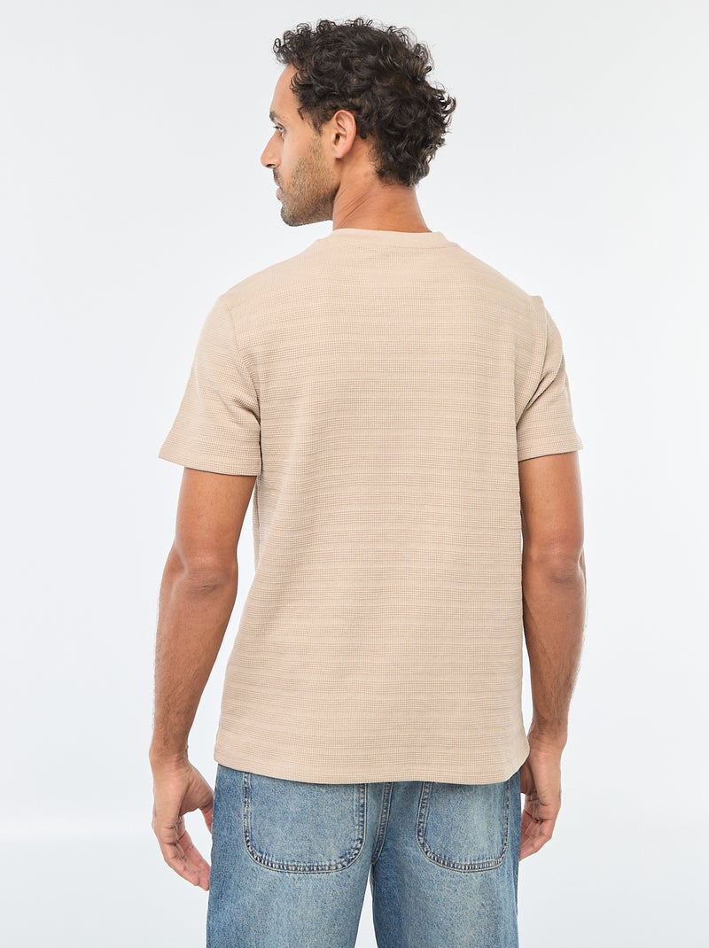 T-shirt de manga curta em malha waffle Bege - Kiabi