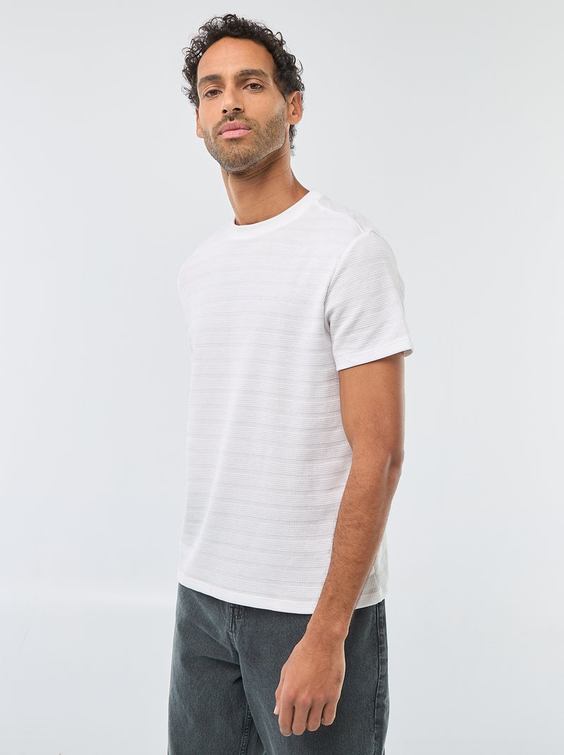 T-shirt de manga curta em malha waffle Branco - Kiabi