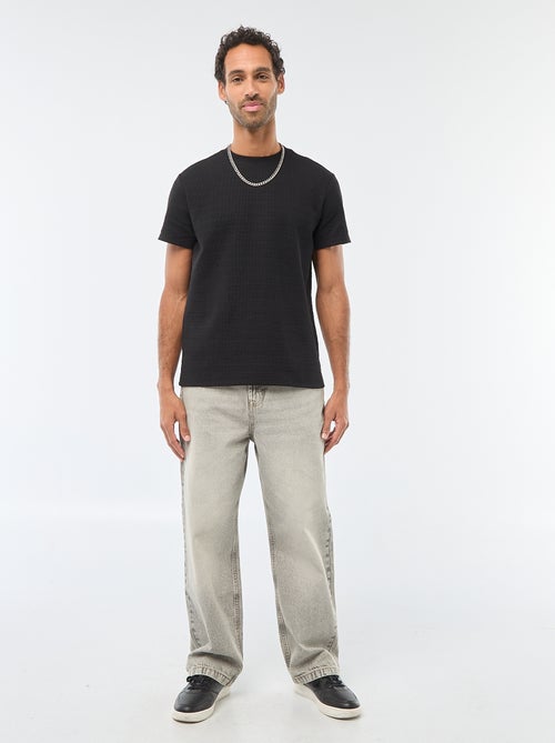 T-shirt de manga curta em malha waffle - Kiabi