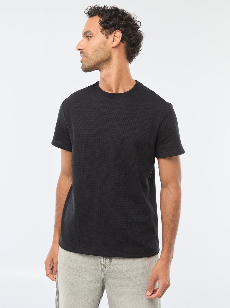 T-shirt de manga curta em malha waffle Preto - Kiabi