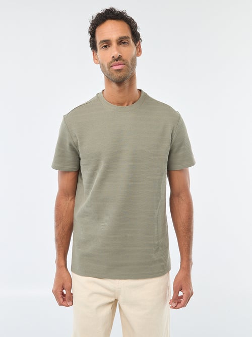 T-shirt de manga curta em malha waffle - Kiabi