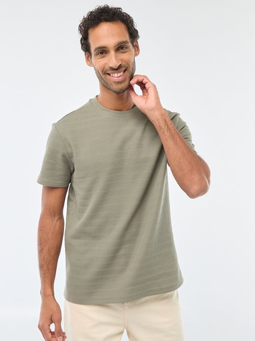 T-shirt de manga curta em malha waffle - Kiabi