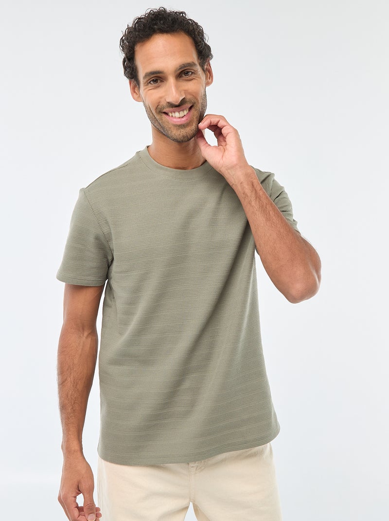 T-shirt de manga curta em malha waffle Verde - Kiabi