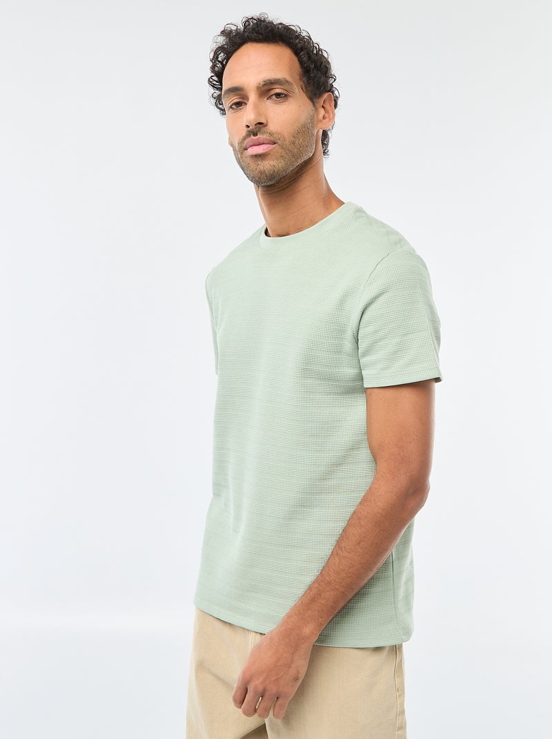 T-shirt de manga curta em malha waffle Verde - Kiabi