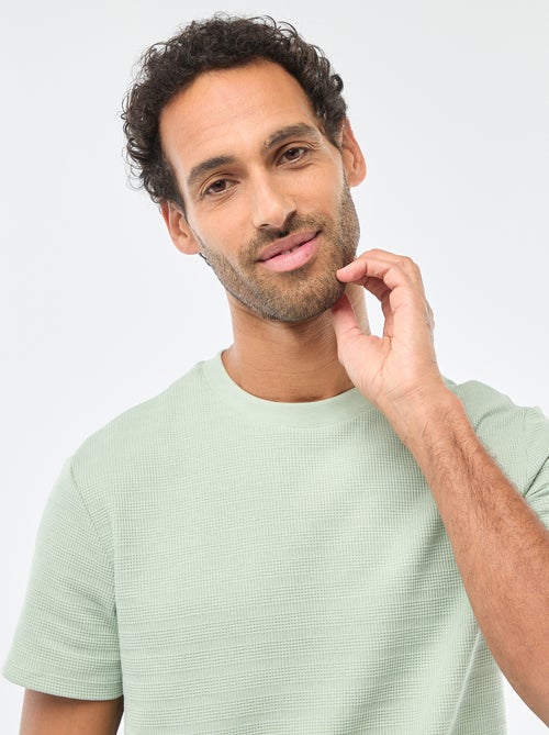 T-shirt de manga curta em malha waffle - Kiabi