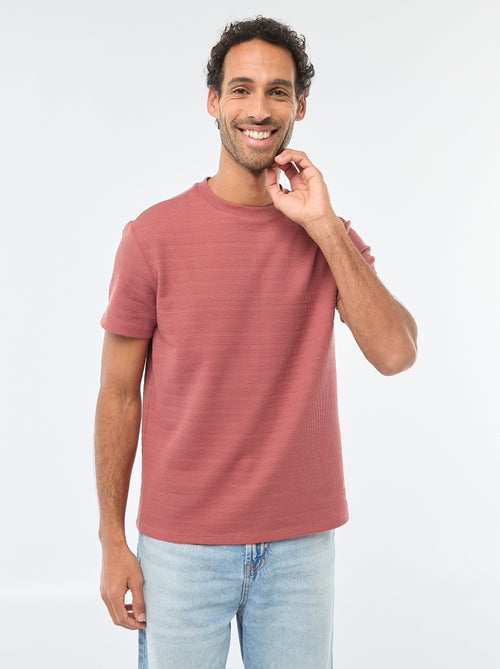 T-shirt de manga curta em malha waffle - Kiabi