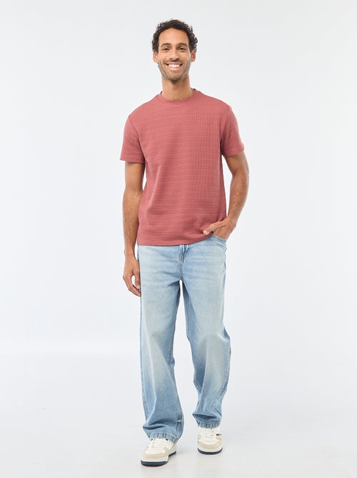 T-shirt de manga curta em malha waffle - Kiabi