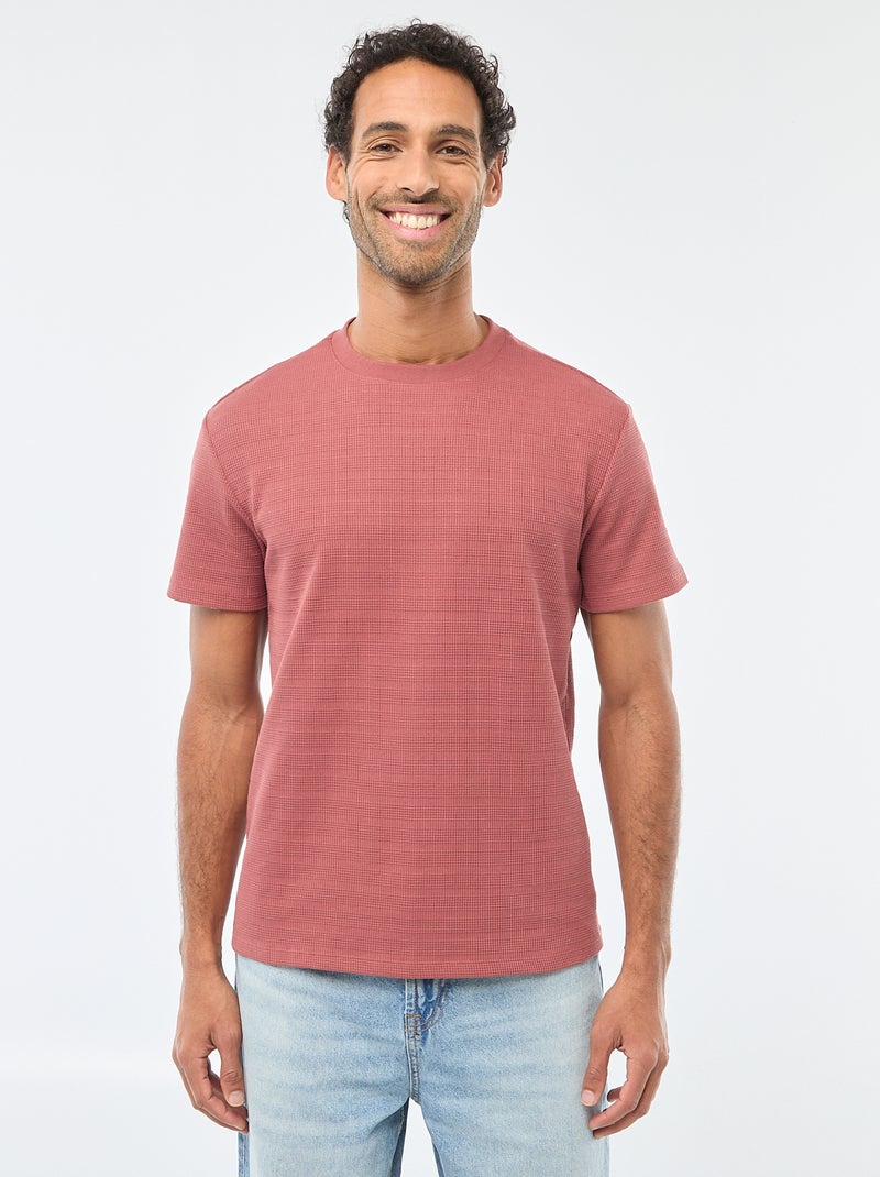 T-shirt de manga curta em malha waffle Vermelho - Kiabi