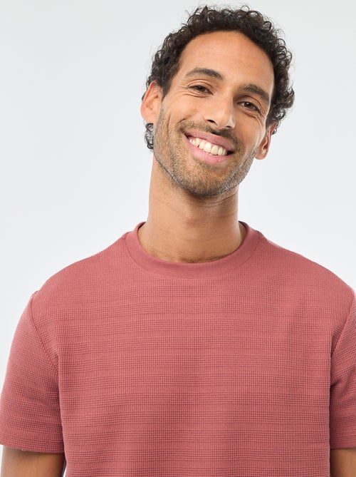 T-shirt de manga curta em malha waffle - Kiabi