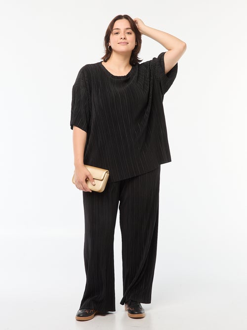 T-shirt de manga curta em tecido plissado - Kiabi